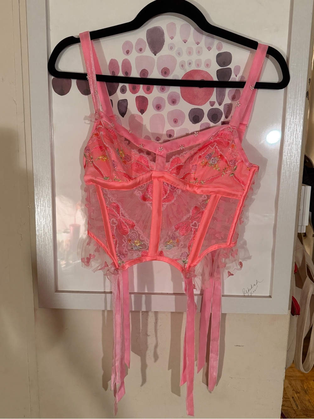 For Love & Lemons Pink Embroidered Lace Bustier/Corset